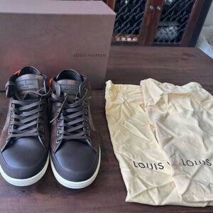 Louis Vuitton Men's Brown & Orange Leather and Suede Sneakers